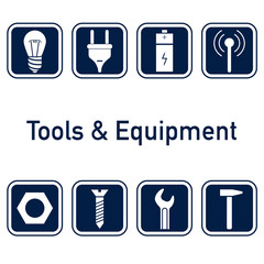 Collection of icons. Tools and equipment, metalware elements for web or logo