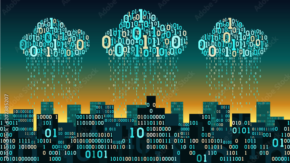 Poster abstract futuristic smart city connected to cloud storage, with the artificial intelligence and inte