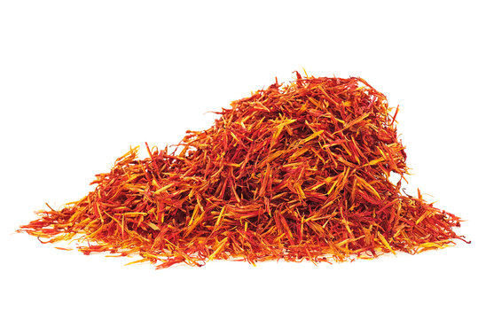 Dried saffron spice isolated on a white background