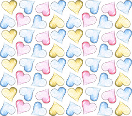 Pattern with colored hearts. For postcards and wrapping paper