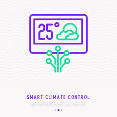 Smart climate control thin line icon. Modern vector illustration of household equipment.