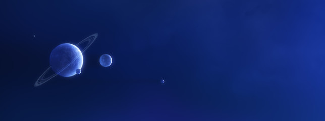 Obraz na płótnie Canvas Planet mit Monden in blauem Nebel