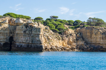 Unique orange sandstone and limestone landscape of Lagos, Algarve, Portugal.