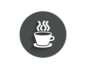 Tea or Coffee simple icon. Hot drink sign. Fresh beverage symbol. Circle flat button with shadow. Vector