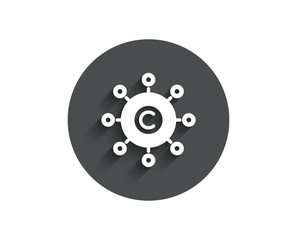 Copywriting network simple icon. Copyright sign. Content networking symbol. Circle flat button with shadow. Vector