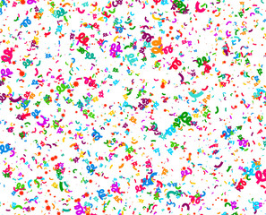 Carnaval or Festival Confetti. Colorful confetti pieces. Celebration party or Holiday background. Flying colorful glitter particles. Decoration pattern. Vector