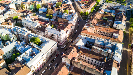 Naklejka premium CHERNIVTSI, UKRAINE - April , 2018 : Chernivtsi city from above Western Ukraine. Sunny day of the city.