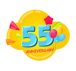 Cute Cartoon Template 55 Years Anniversary Vector Illustration