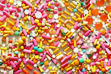 Medicine pills and blisters pack from above