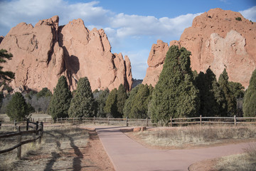 The Garden of the Gods is a popular scenic, outdoor park for biking, walking and rock climbing. It has a nature, bike and  handicap accessible trail and walking trail in Colorado Springs, CO, USA.