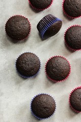 Homemade Dark Chocolate Cupcakes overhead view