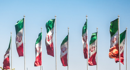 Row of Iranian flags in Tehran city, Iran
