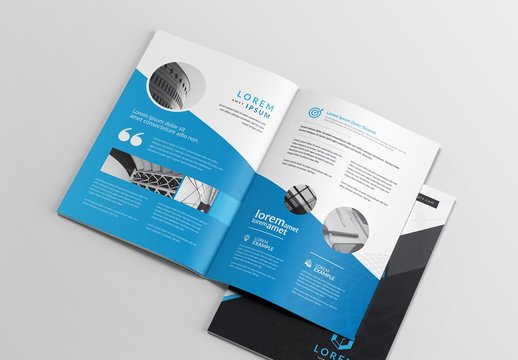 Blue and Dark Gray Brochure Layout with Compass Illustration