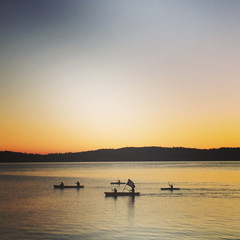 Naklejka na ściany i meble Kayaks and Canoes at Sunset on Puget Sound, WA 