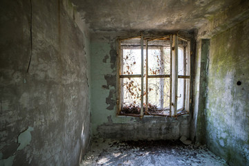 Flat in apartment building in abandoned Pripyat city in Chernobyl Exclusion Zone, Ukraine