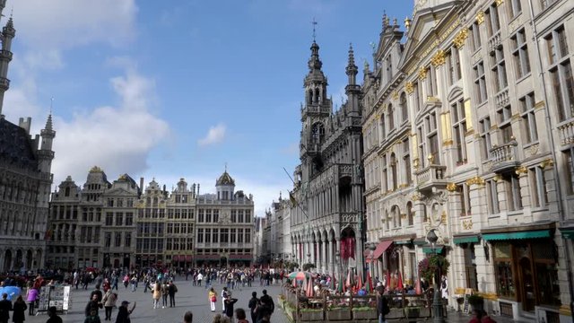 panning left clip of the historic city hall and grand place in brussels, belgium