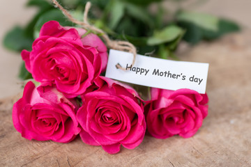 Beautiful pink roses bouquet with Happy Mother's day tag card
