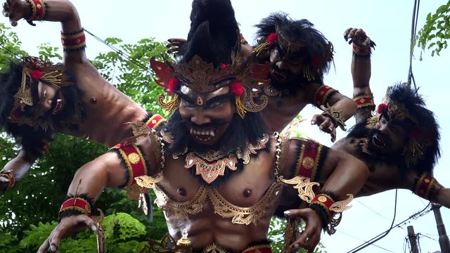 a multi-headed ogoh-ogoh statue in kuta for nyepi parade on the island of bali