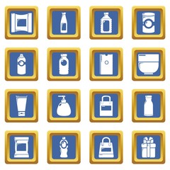 Packagiong store shop icons set vector blue square isolated on white background 