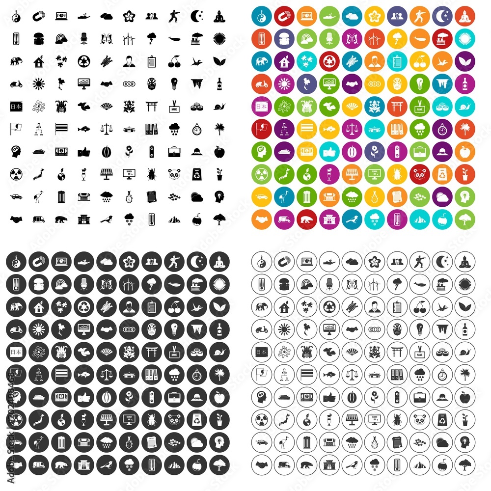 Poster 100 harmony icons set vector in 4 variant for any web design isolated on white