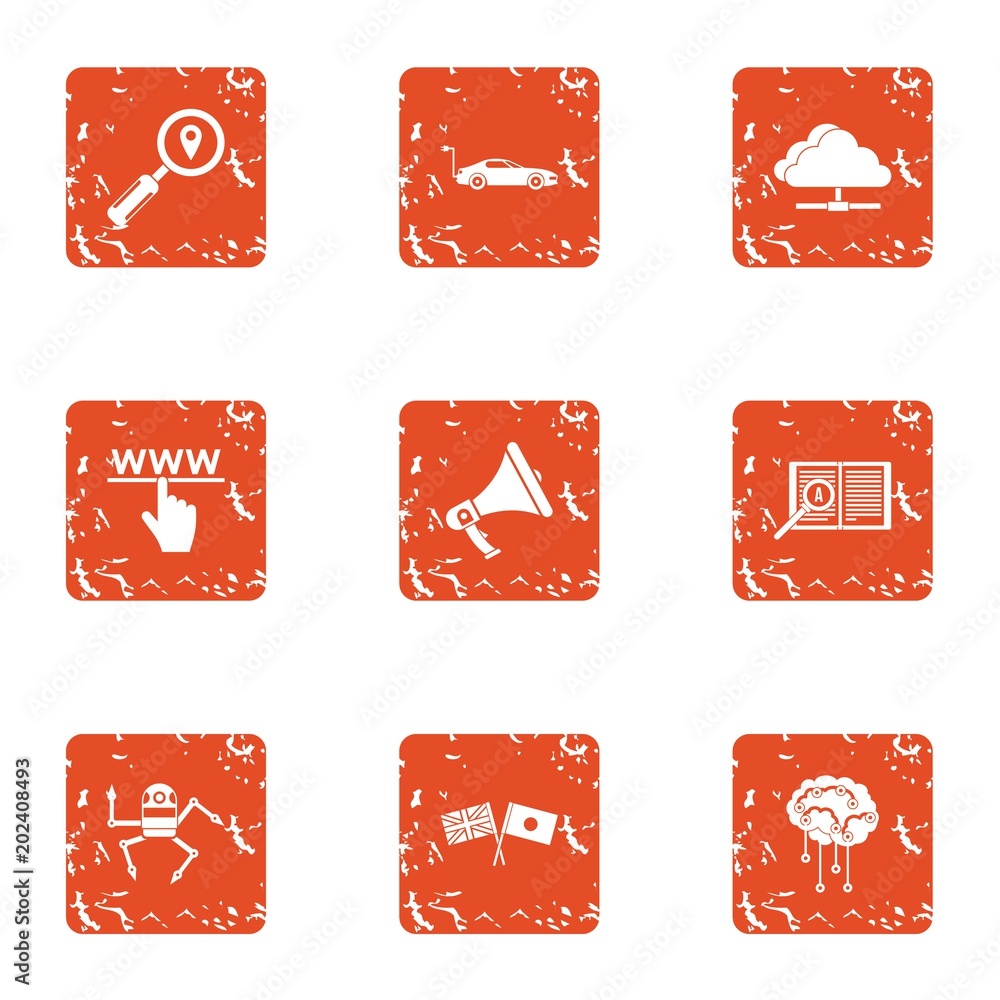Poster importance of access icons set. grunge set of 9 importance of access vector icons for web isolated o