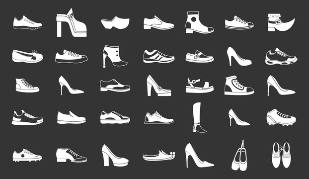 Shoes icon set vector white isolated on grey background 