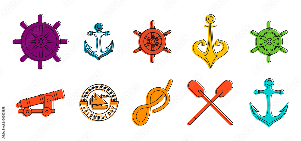 Poster sea element icon set. color outline set of sea element vector icons for web design isolated on white
