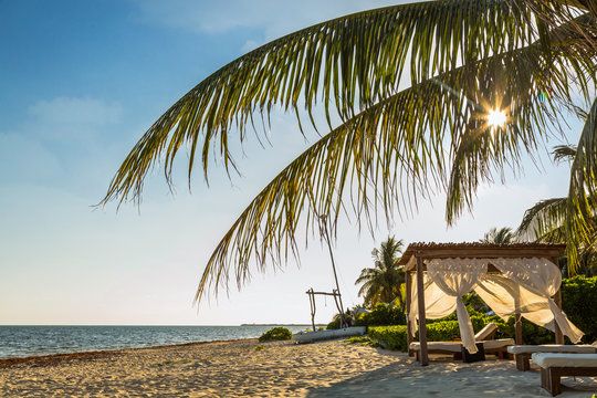Relaxing Cabana on Beach in Mexico