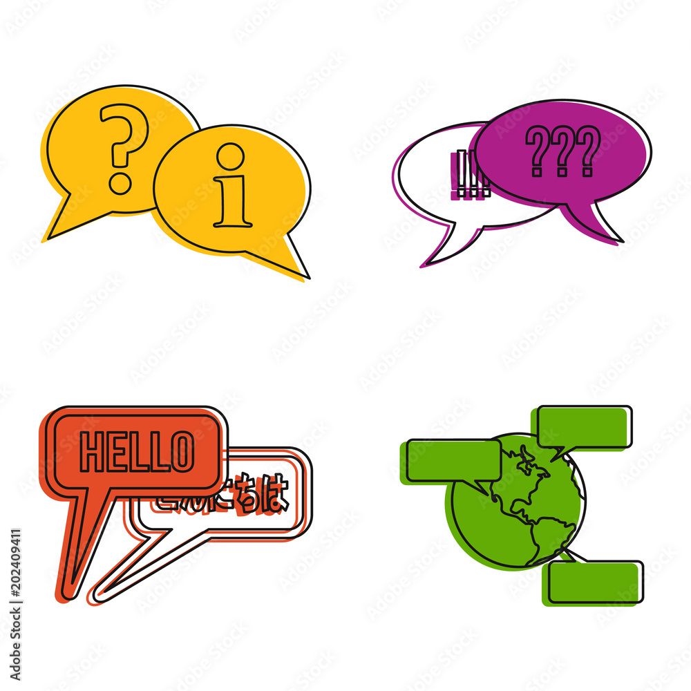 Poster speech icon set. color outline set of speech vector icons for web design isolated on white backgroun