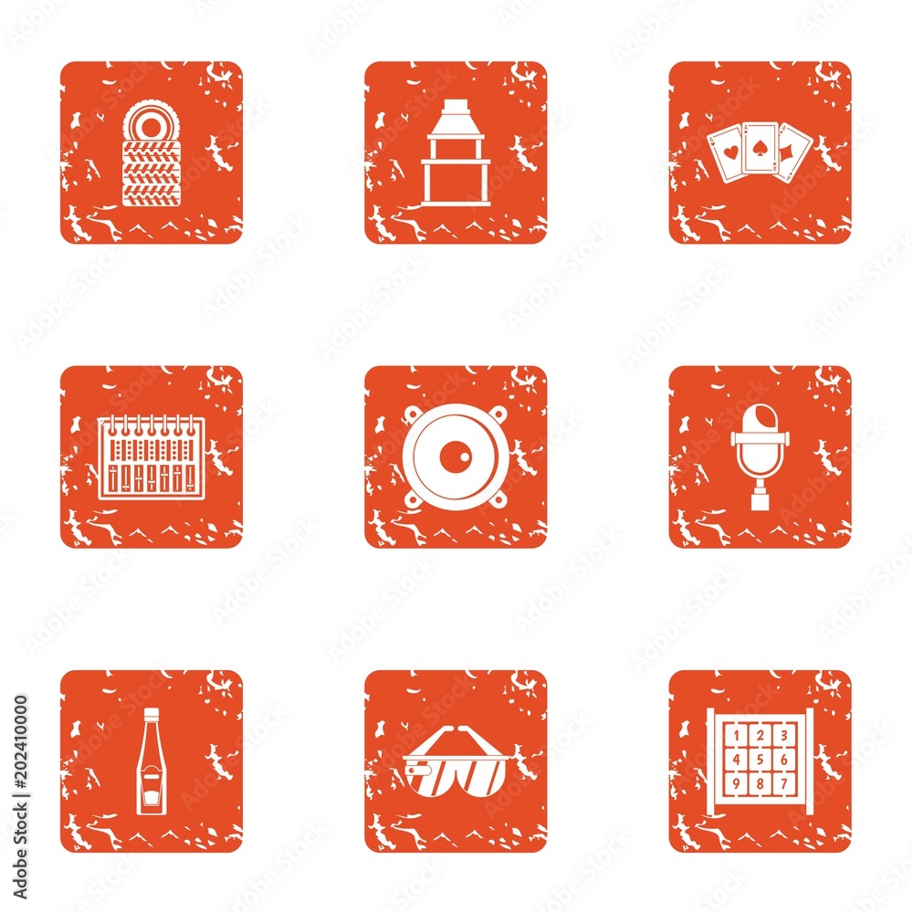 Poster evening bar icons set. grunge set of 9 evening bar vector icons for web isolated on white background