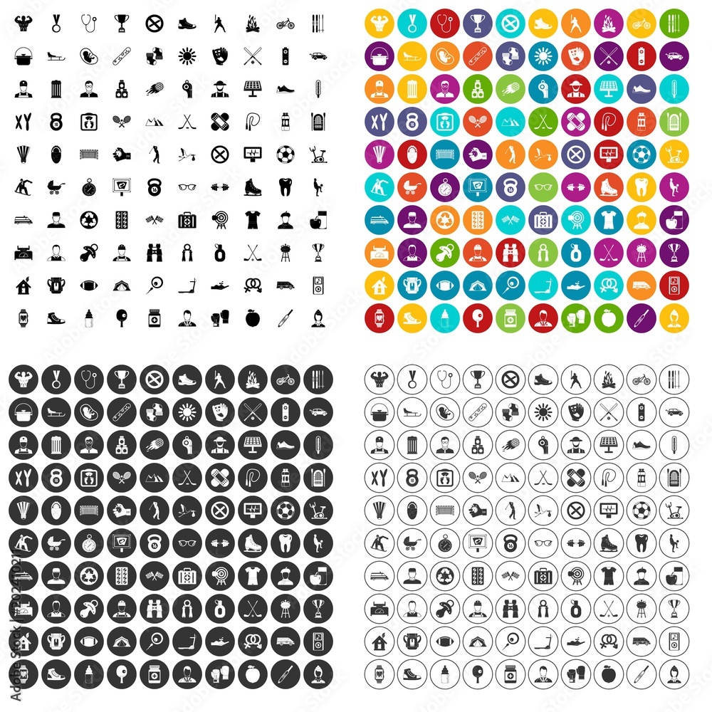 Poster 100 healthy person icons set vector in 4 variant for any web design isolated on white