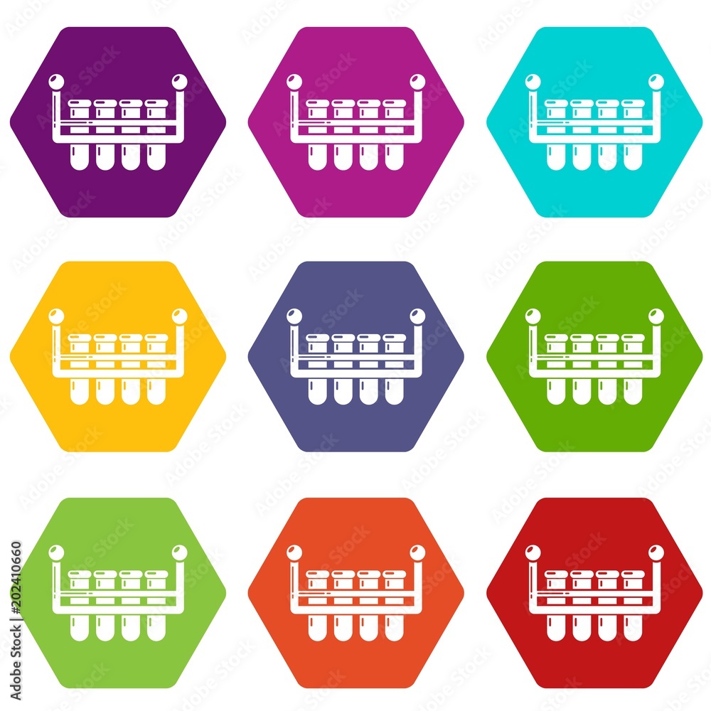 Poster laboratory flask icons 9 set coloful isolated on white for web
