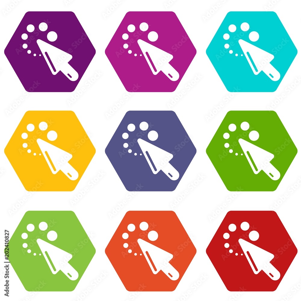 Poster cursor loading icons 9 set coloful isolated on white for web