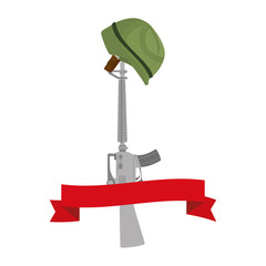 rifle war with helmet and ribbon vector illustration design