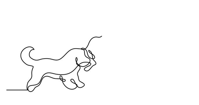 Self drawing animation of continuous line drawing of dogs