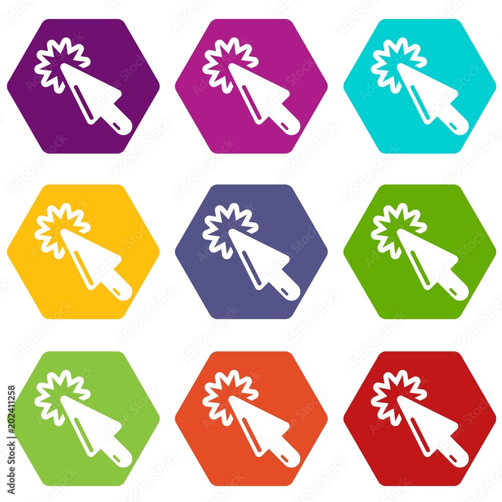 Poster cursor technology icons 9 set coloful isolated on white for web