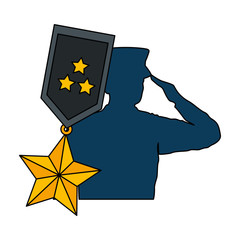 silhouette of military saluting with medal vector illustration design