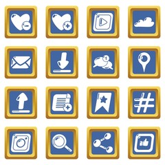 Social network icons set vector blue square isolated on white background 