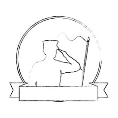 silhouette of military saluting with flag vector illustration design