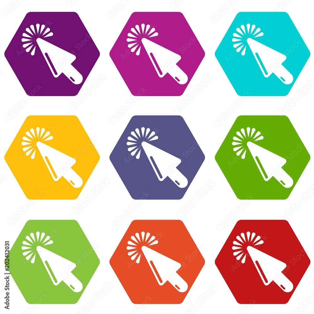 Poster cursor website icons 9 set coloful isolated on white for web
