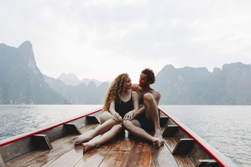 Couple boating on a quiet lake