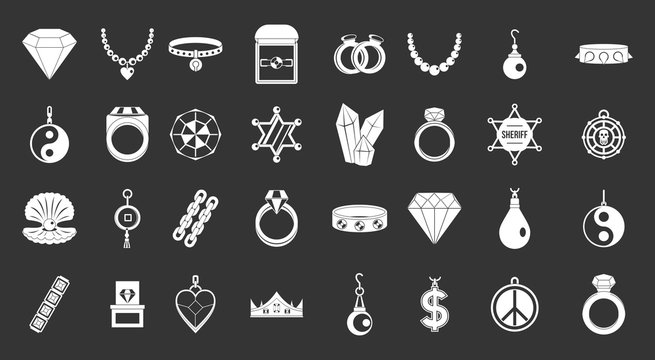 Jewelry icon set vector white isolated on grey background 