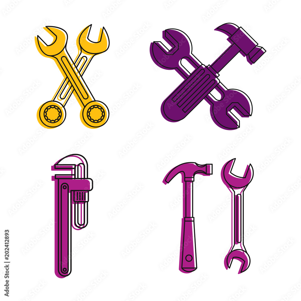 Poster key tool icon set. color outline set of key tool vector icons for web design isolated on white backg