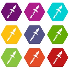 Spear icons 9 set coloful isolated on white for web