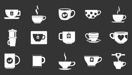Cup icon set vector white isolated on grey background 