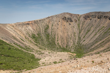 Azuma-Kofuji peak 1707 meters ,Mount Azuma is a roughly 2000 meter tall, volcanic mountain range northeast of Mount Bandai along the border of Fukushima and Yamagata Prefectures