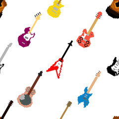 Fototapeta premium Vector pixel art guitar seamless pattern background