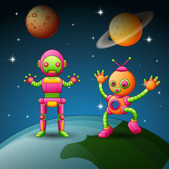 Fototapeta premium Robots cartoon are activity in the space