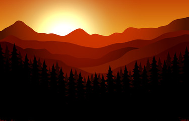 Landscapes sunset view at mountain peaks