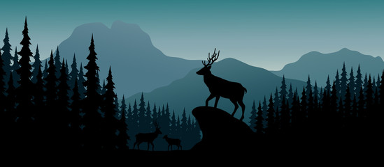 Obraz premium Silhouette deer in hill at night